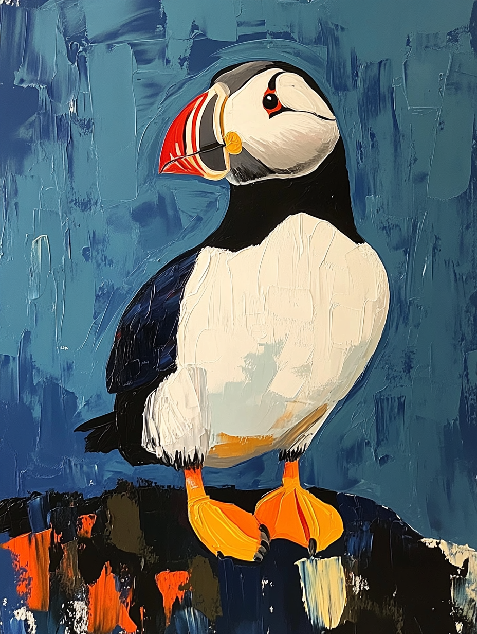 Puffin Portrait Canvas Print - Large Wildlife Art 100x130cm