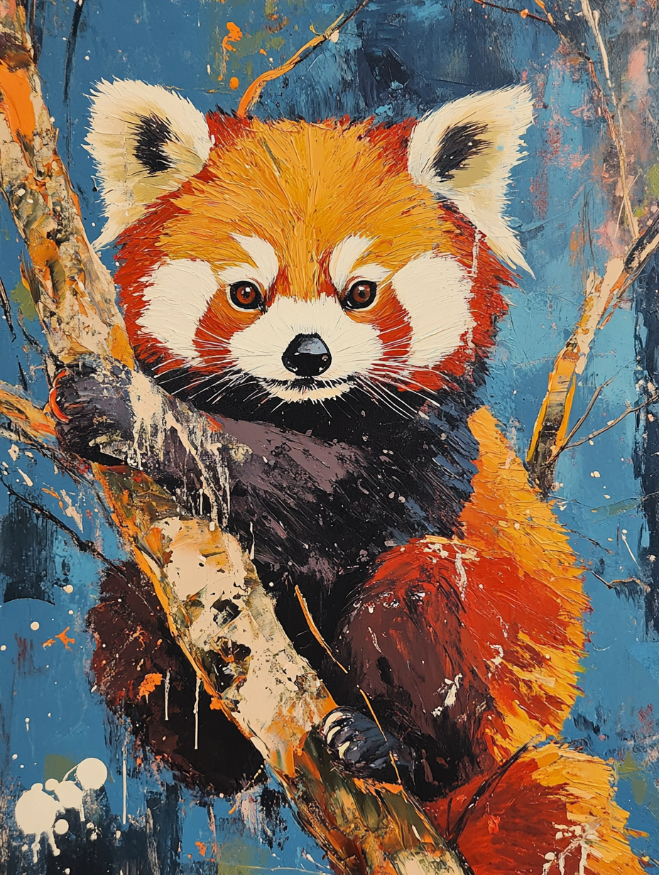 Red panda canvas print in vibrant colors, 100x130cm, by My Store, showcasing detailed wildlife art.