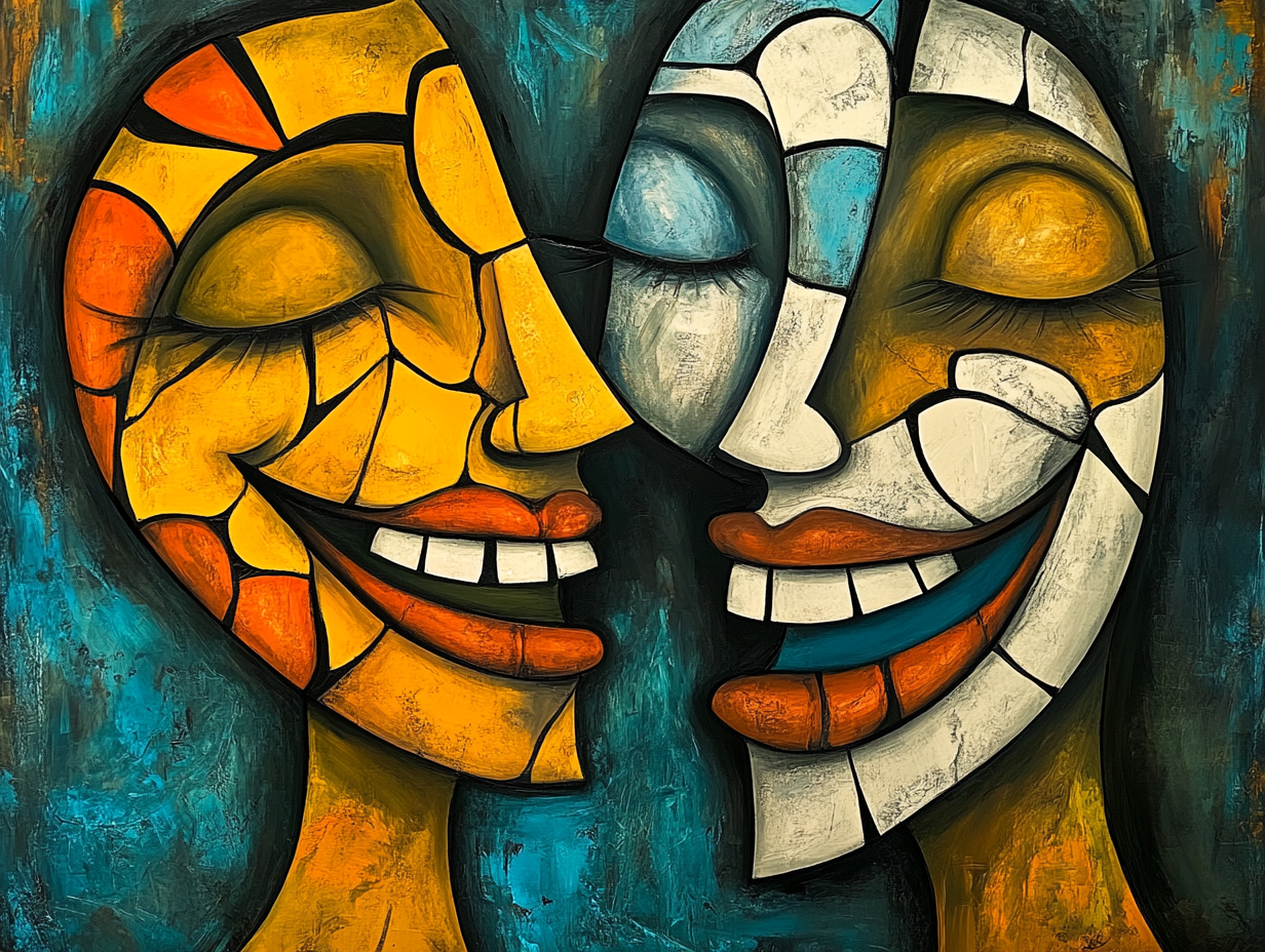 Colorful abstract art canvas print featuring whimsical figures by My Store