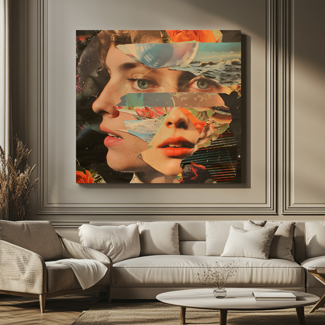 Large abstract portrait canvas art print in vibrant colors, 150x150cm by Marta Ellie for My Store
