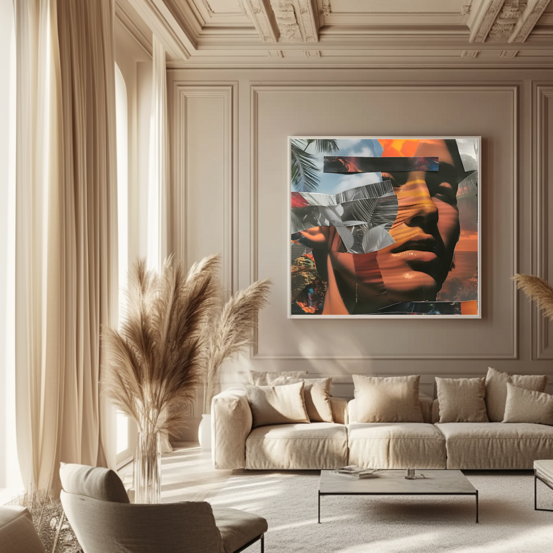 Abstract sunset reflections print in vibrant colors, 120 cm x 120 cm, by My Store.