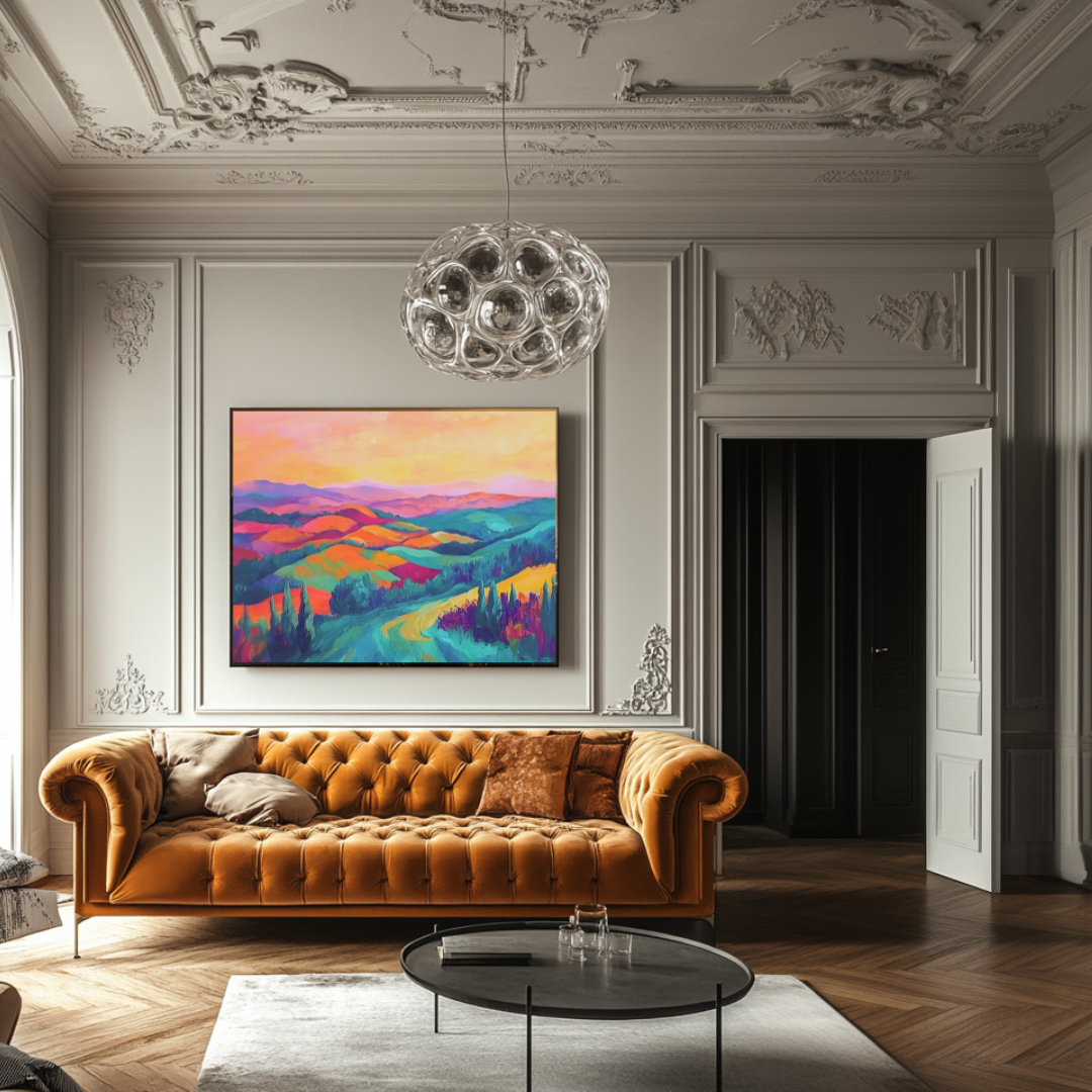 Large 120x90cm canvas wall art featuring vibrant hills in contemporary style by My Store