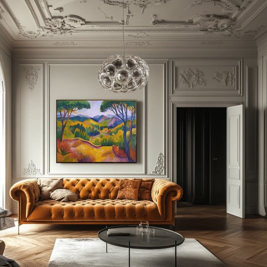 Golden Pathways canvas art print, 120x90cm, featuring a serene nature landscape in vibrant colors by My Store.