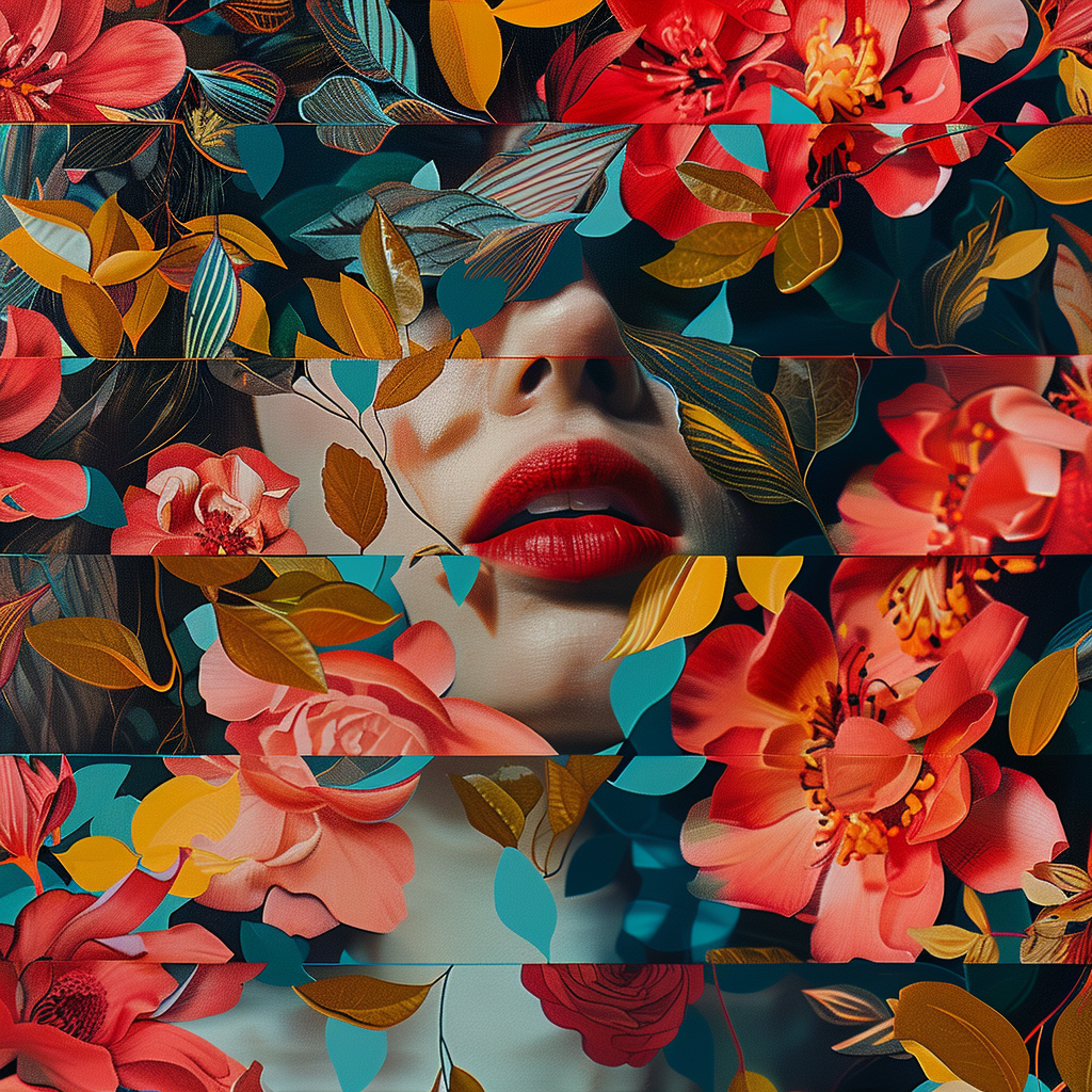 Floral veil canvas wall art print in vibrant colors, 100x100cm, by My Store, perfect for contemporary bedroom decor.