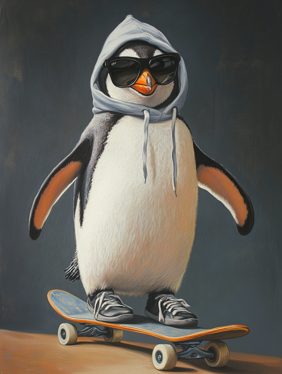 Anthropomorphic penguin canvas art print in vibrant colors, 90x120cm, by My Store.