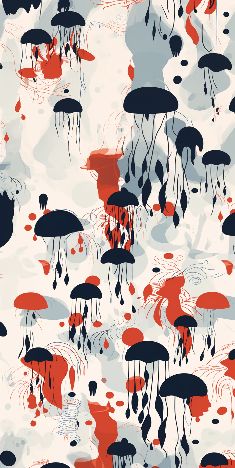 Large abstract ocean art canvas print featuring colorful jellyfish by My Store, 74x130cm