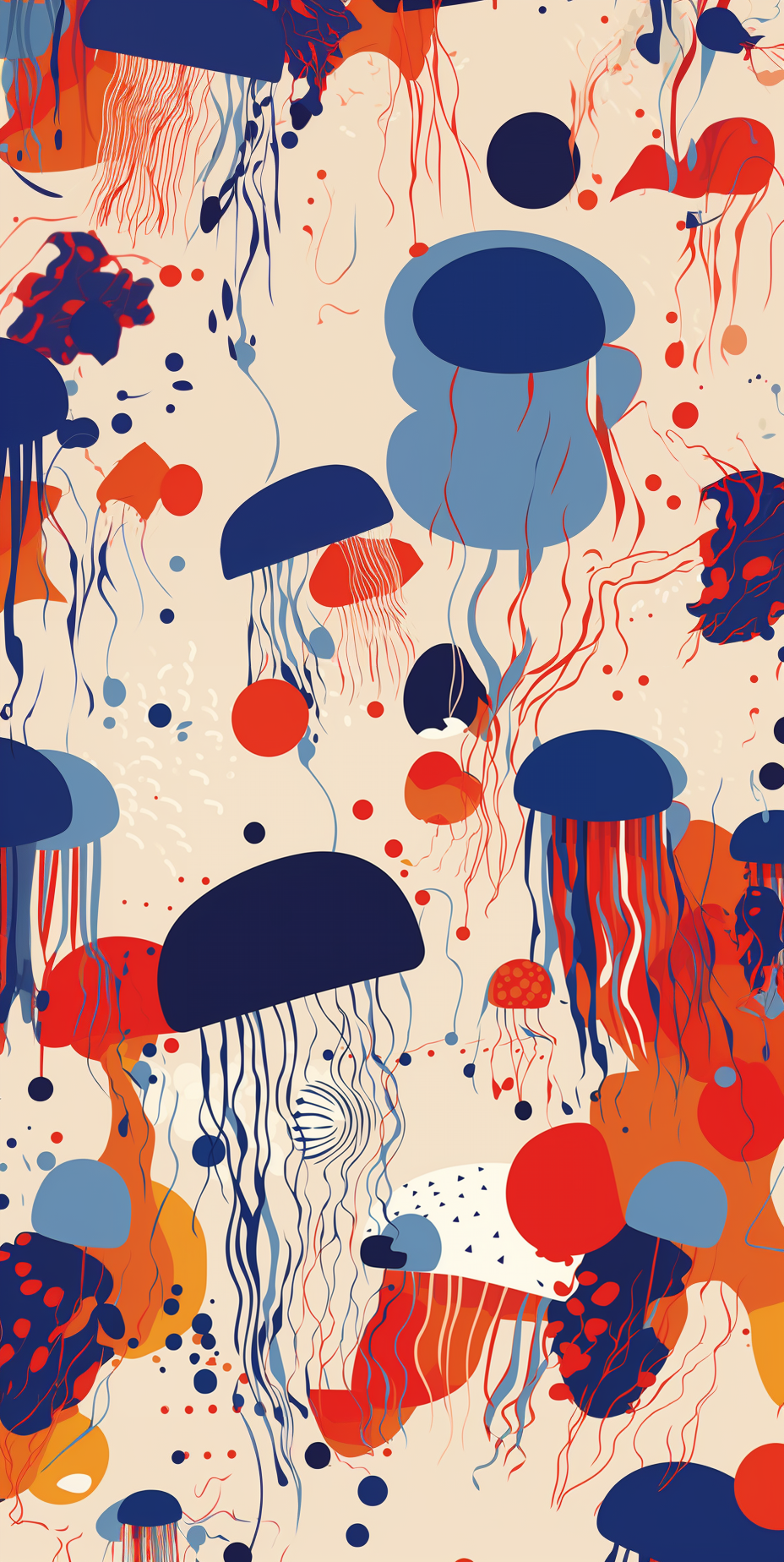 Colorful abstract jellyfish canvas print in aquatic theme, 74x130cm, by My Store.