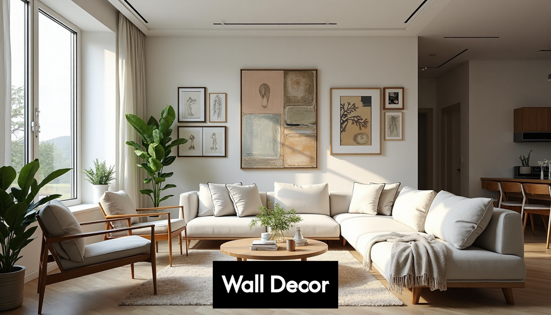 Modern living room with curated art wall display