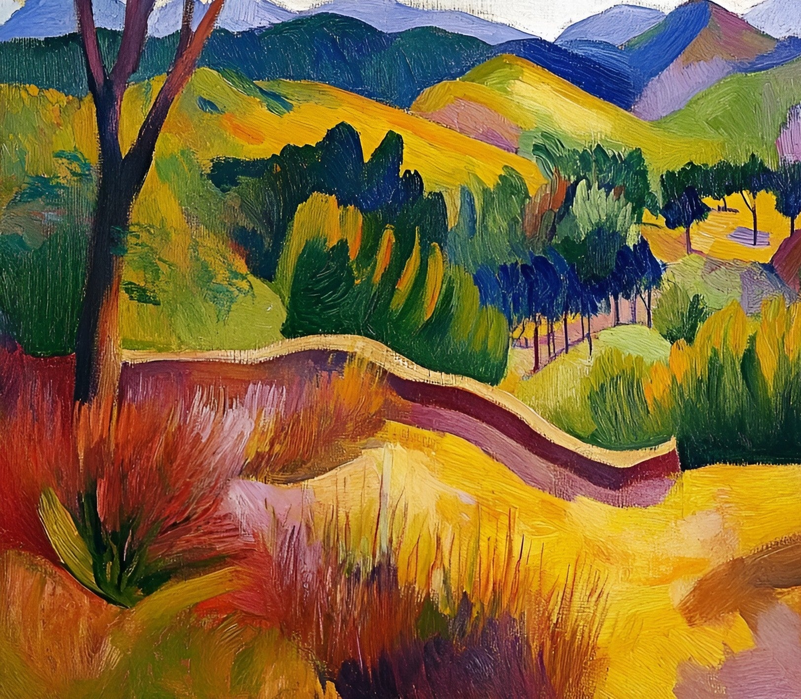 Golden Pathways canvas art print featuring a serene nature landscape in vibrant colors, 120x90cm by My Store
