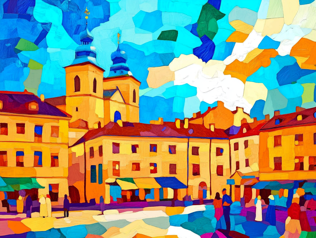 Abstract landscape canvas print in vibrant colors, 130x93cm, by My Store, on 365gsm canvas