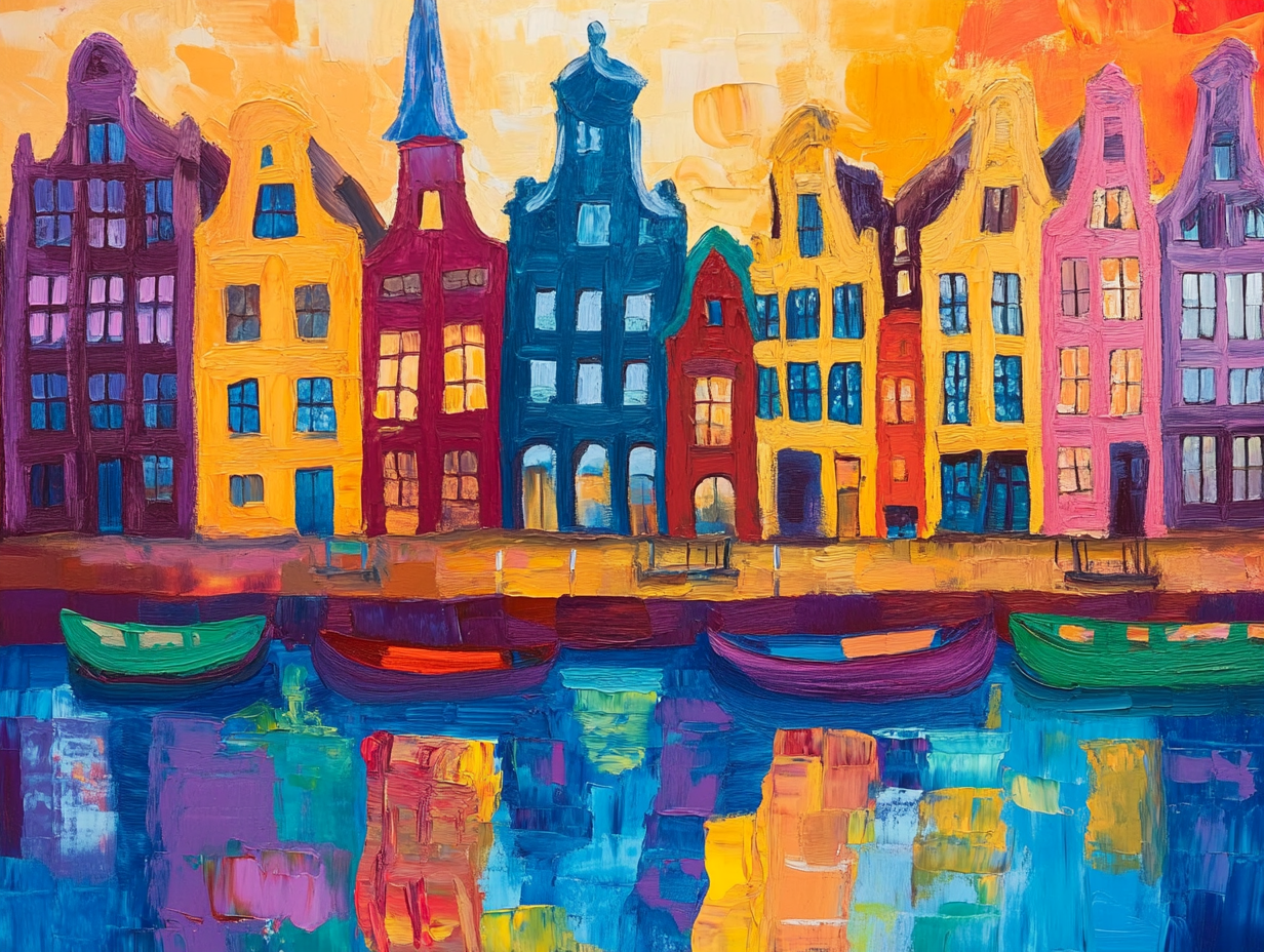 Amsterdam Glow Canvas Print - Abstract Cityscape Wall Art 130x93cm