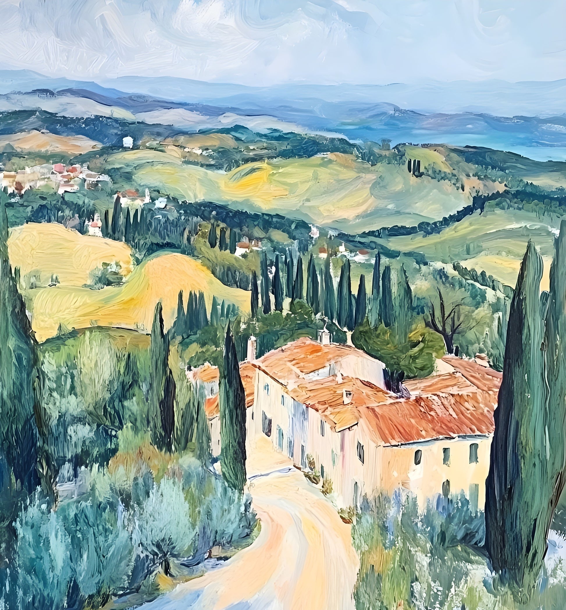 Tuscan countryside landscape print featuring cypress trees, 120 cm x 90 cm, by My Store.