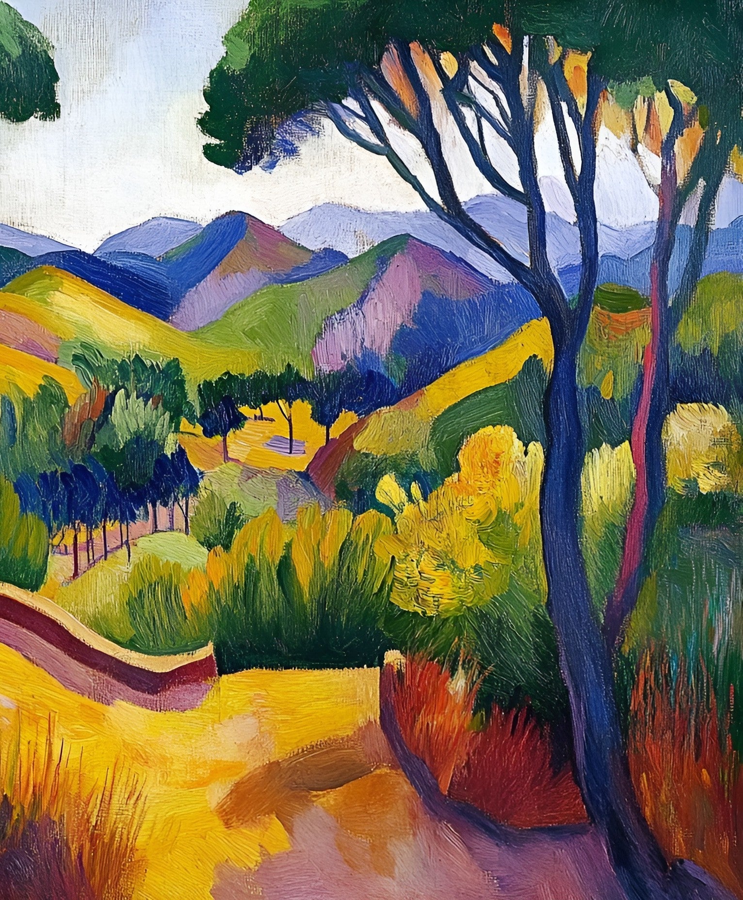 Golden Pathways canvas art print featuring a vibrant nature landscape, 120x90cm, by My Store.