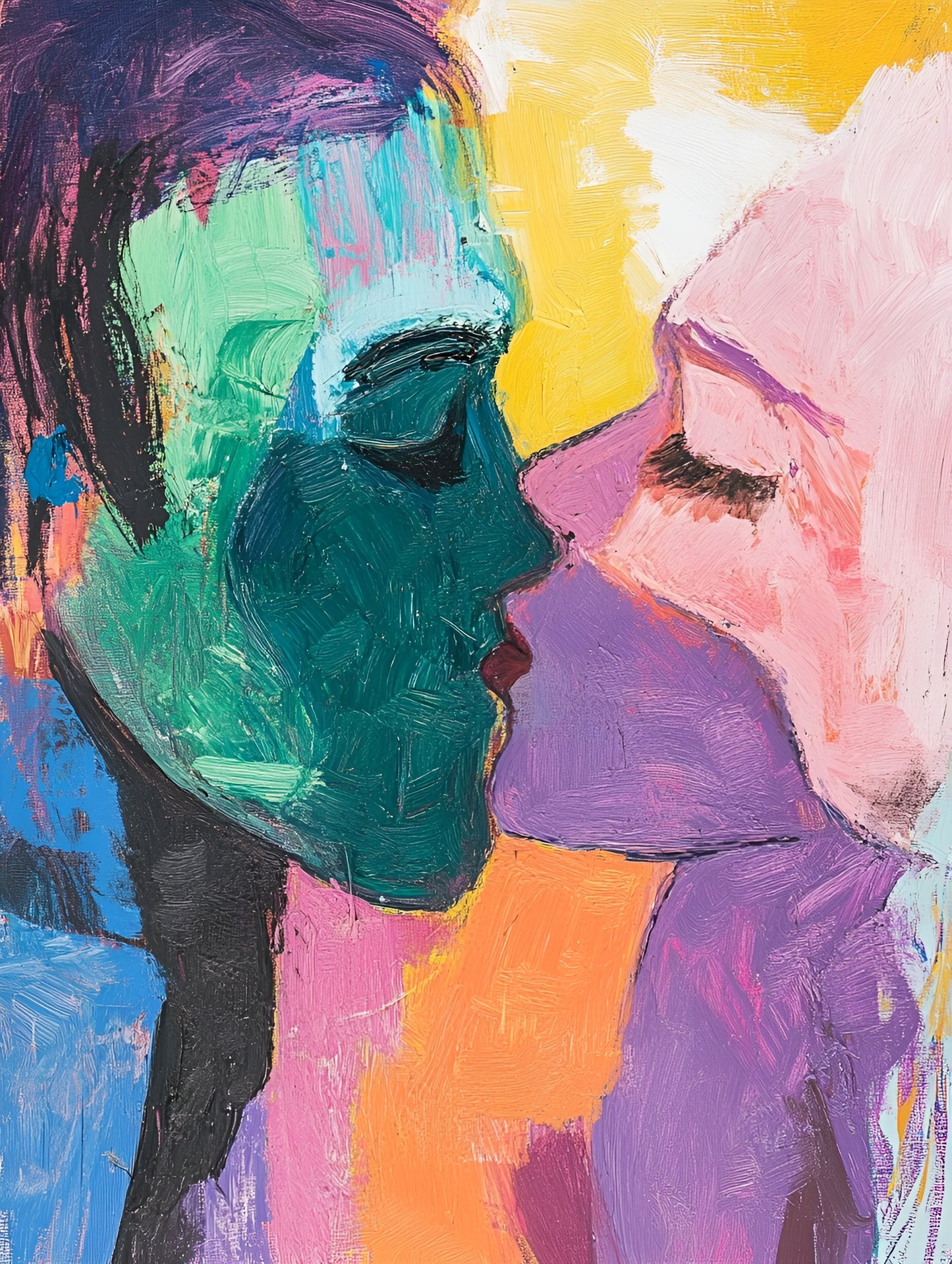 Colorful modern abstract canvas art print depicting a couple in an argument, by My Store.
