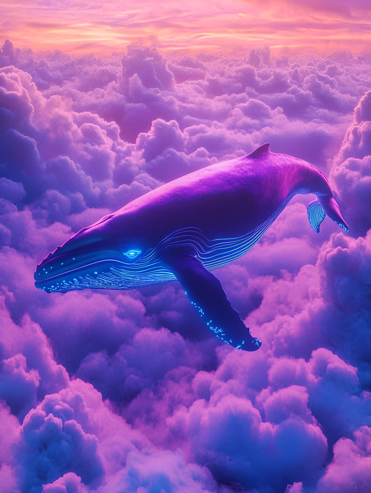 Abstract neon whale portrait print on canvas by My Store, featuring vibrant colors and contemporary art style.