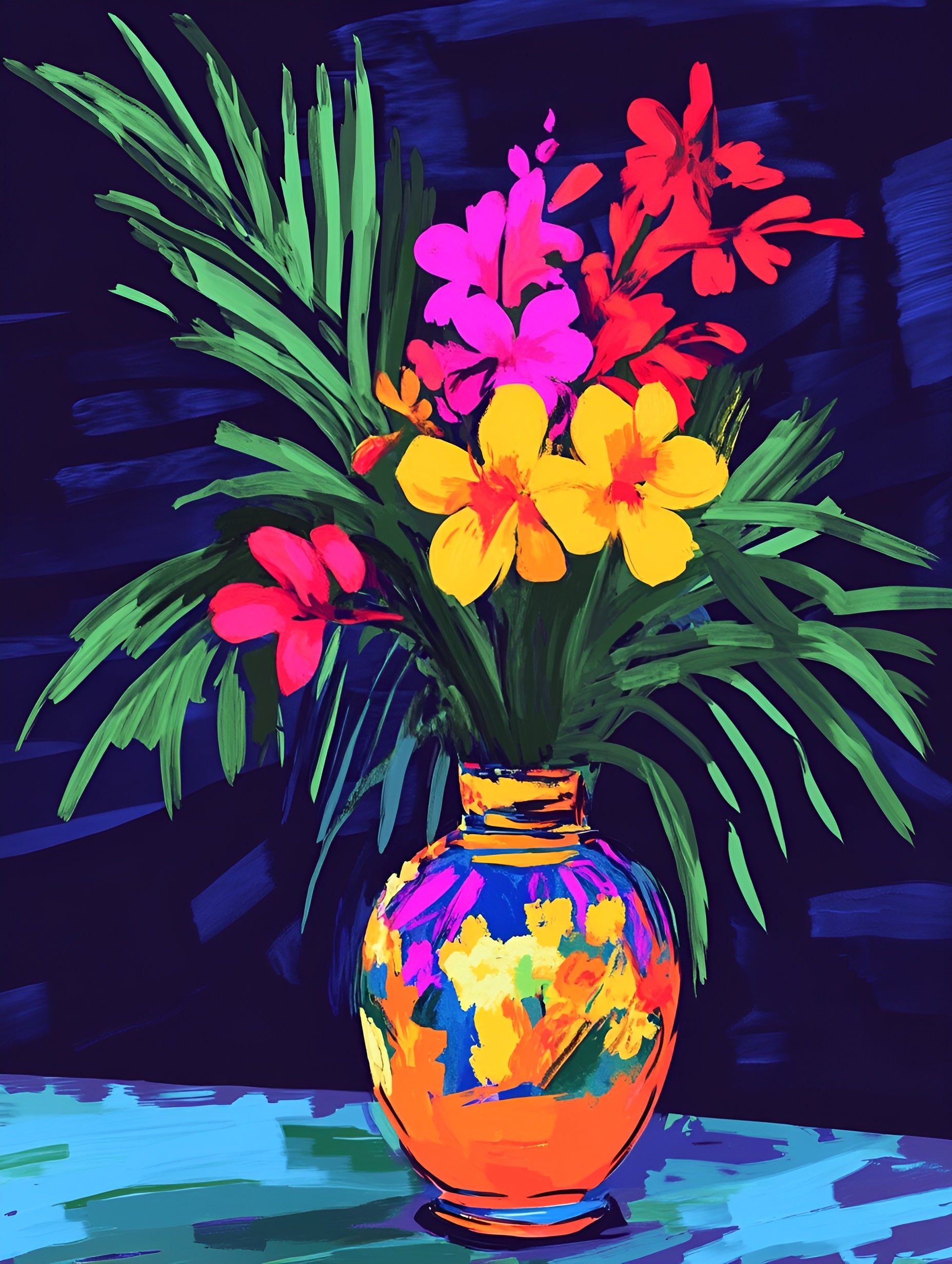 Tropical floral canvas print in bright colors, 130x100cm, by My Store, ideal for bedroom wall art.