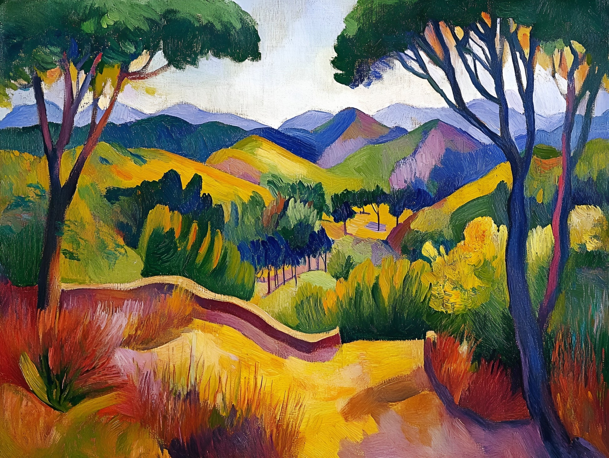 Golden Pathways canvas art print featuring a serene nature landscape, 120x90cm, by My Store