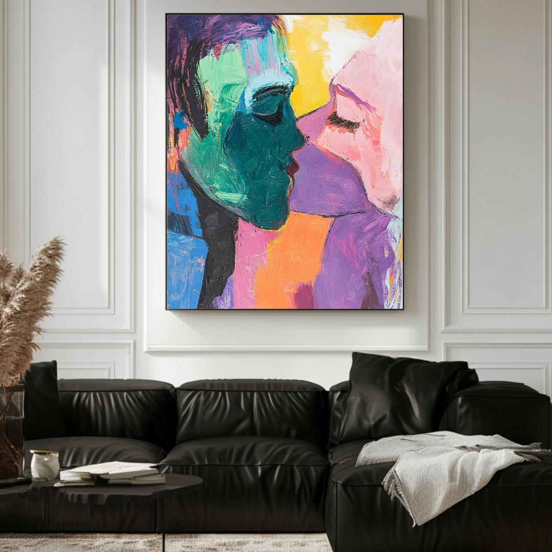 Colorful modern abstract canvas art print depicting an argument between lovers by My Store