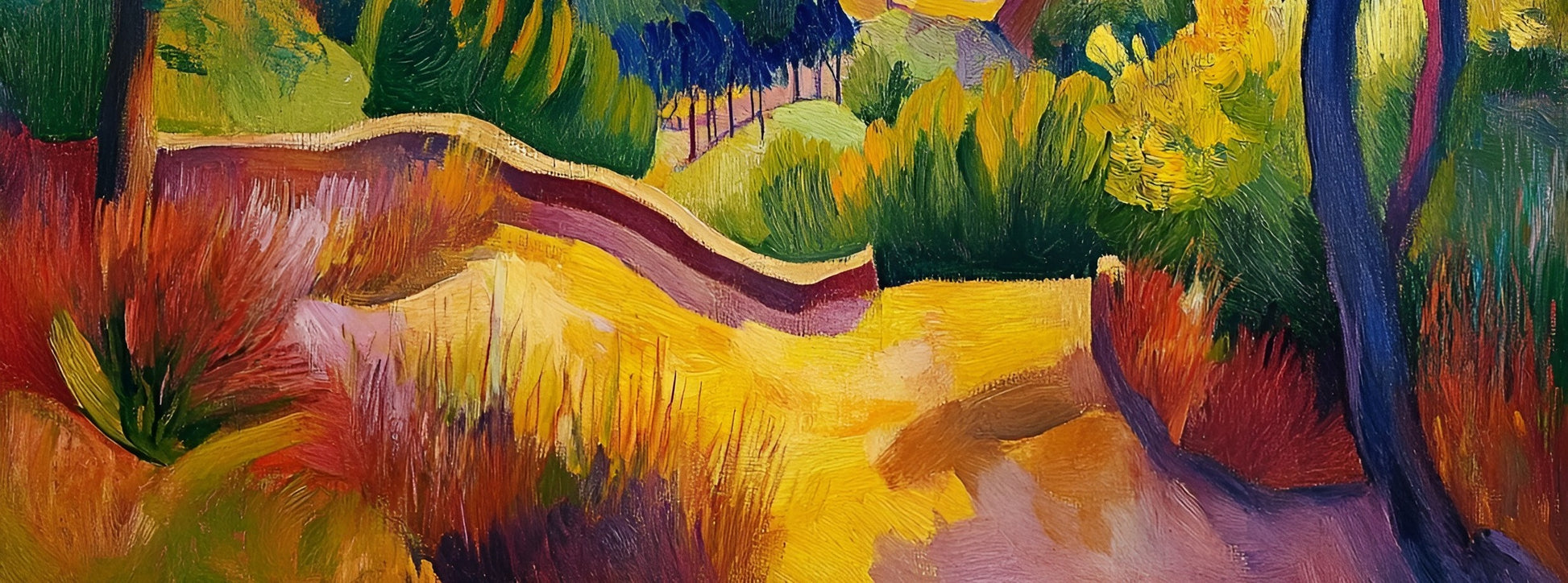 Golden Pathways canvas art print featuring a vibrant nature landscape, 120x90cm, by My Store.