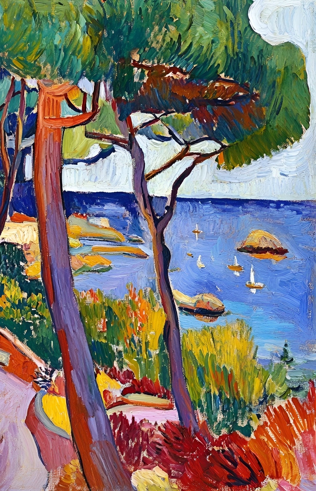 Seaside Stroll canvas art print featuring calming blue-green Mediterranean coastal scene, 120x90cm by My Store