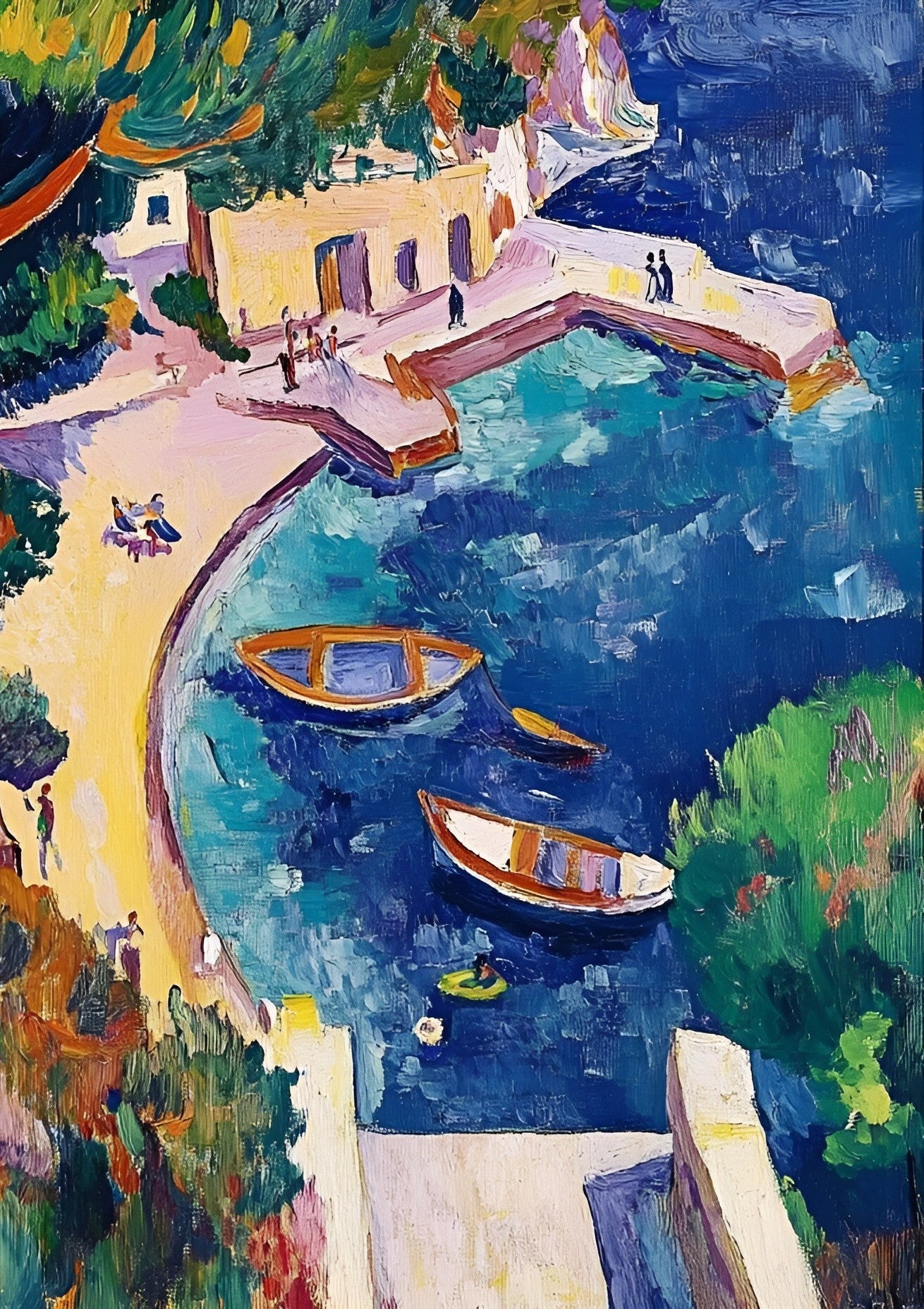 Blue coastal canvas art print featuring boats, 120x90cm, by My Store