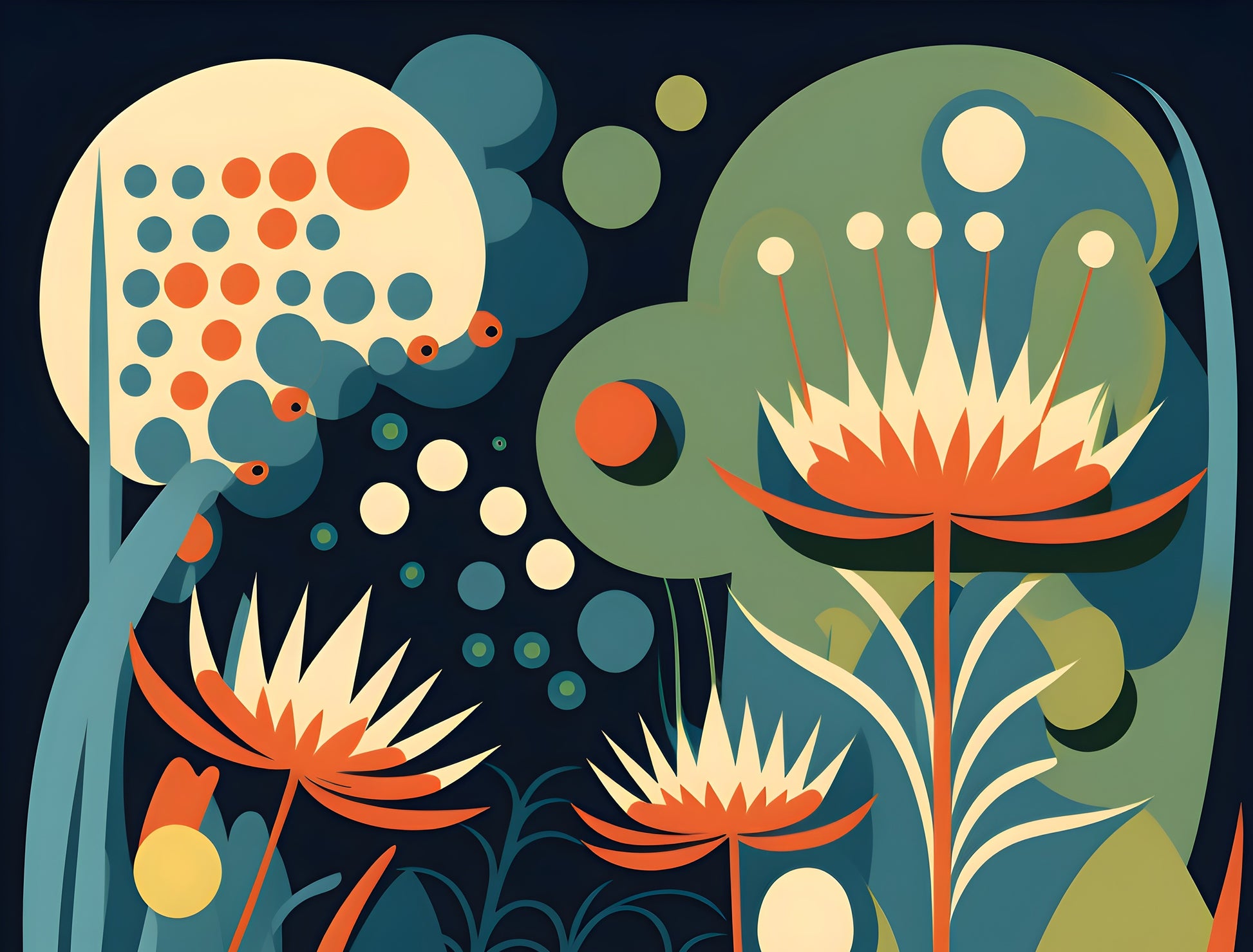 Moonlit botanical canvas art print by My Store, featuring abstract landscape design in soothing colors, 120x160cm.