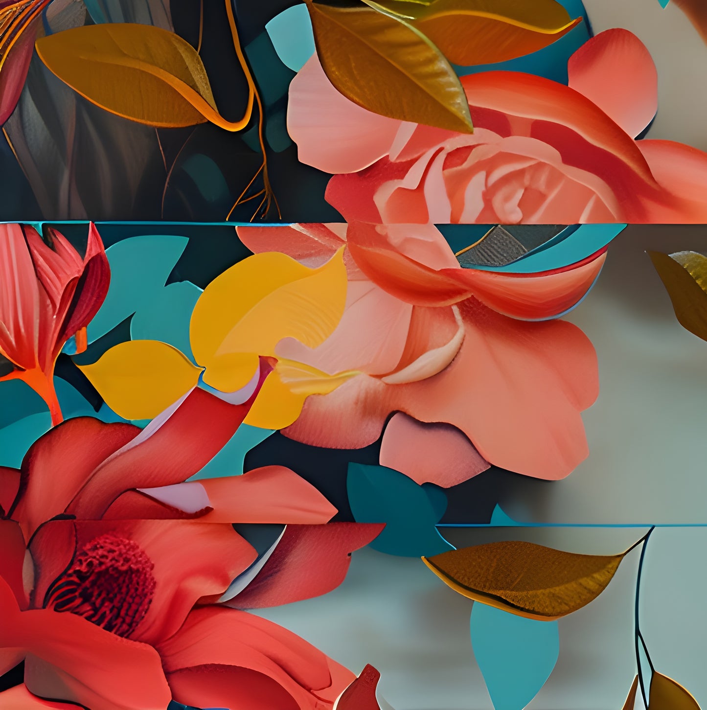 Limited edition floral veil canvas wall art print in vibrant colors, 100x100cm by My Store, perfect for contemporary decor.
