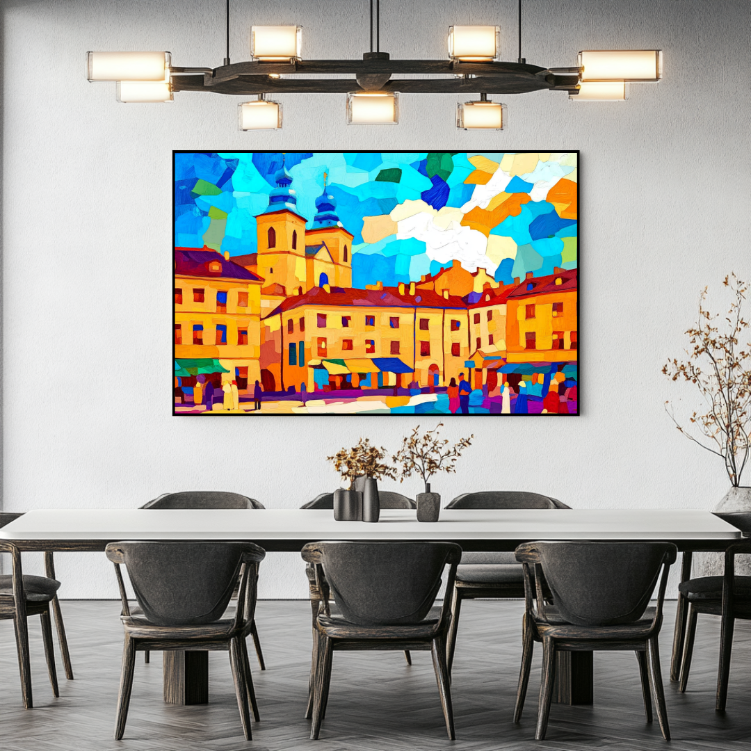 Abstract landscape canvas print in vibrant colors, 130x93cm, by My Store, on 365gsm canvas.