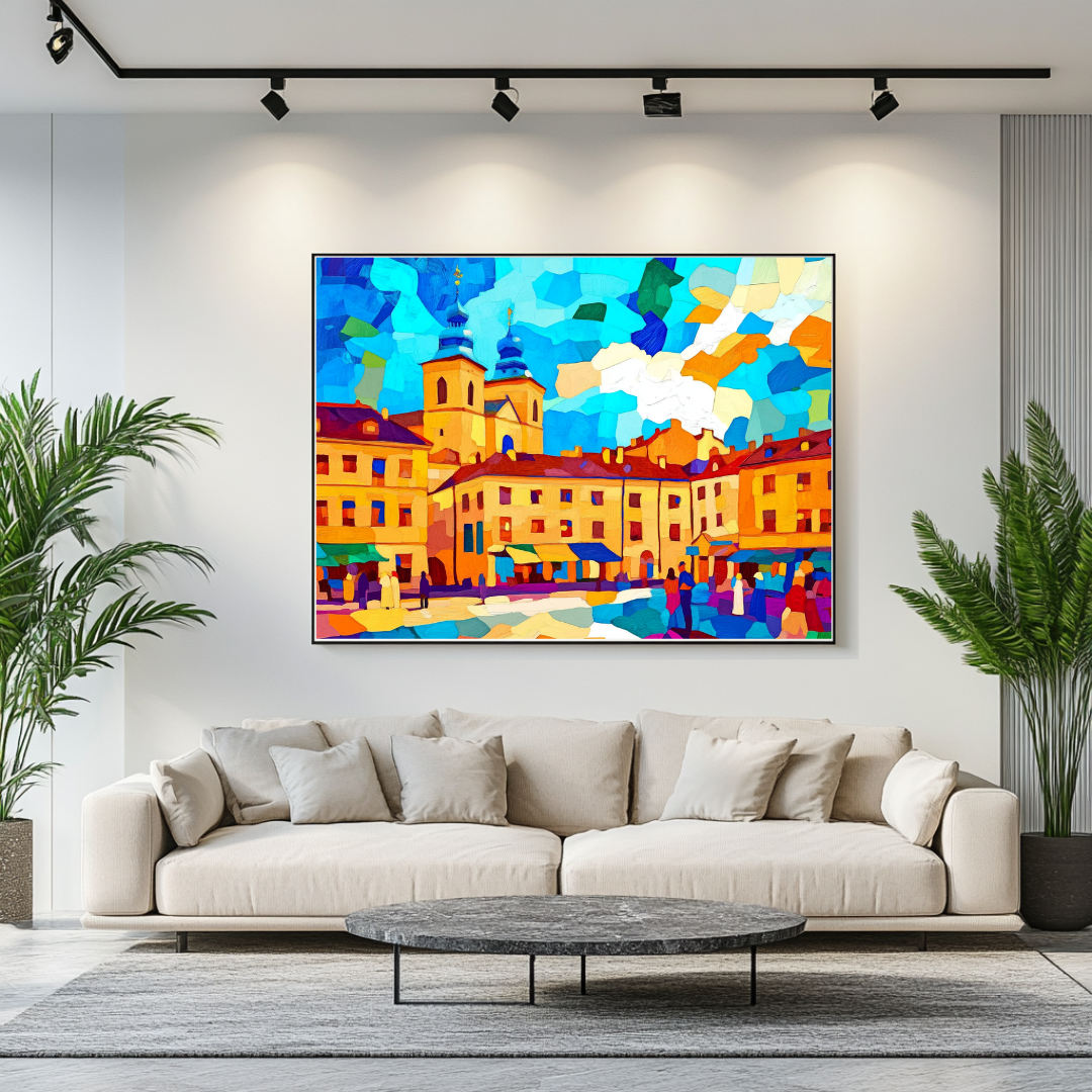 Abstract landscape canvas print in vibrant colors, 130x93cm, by My Store, on 365gsm canvas