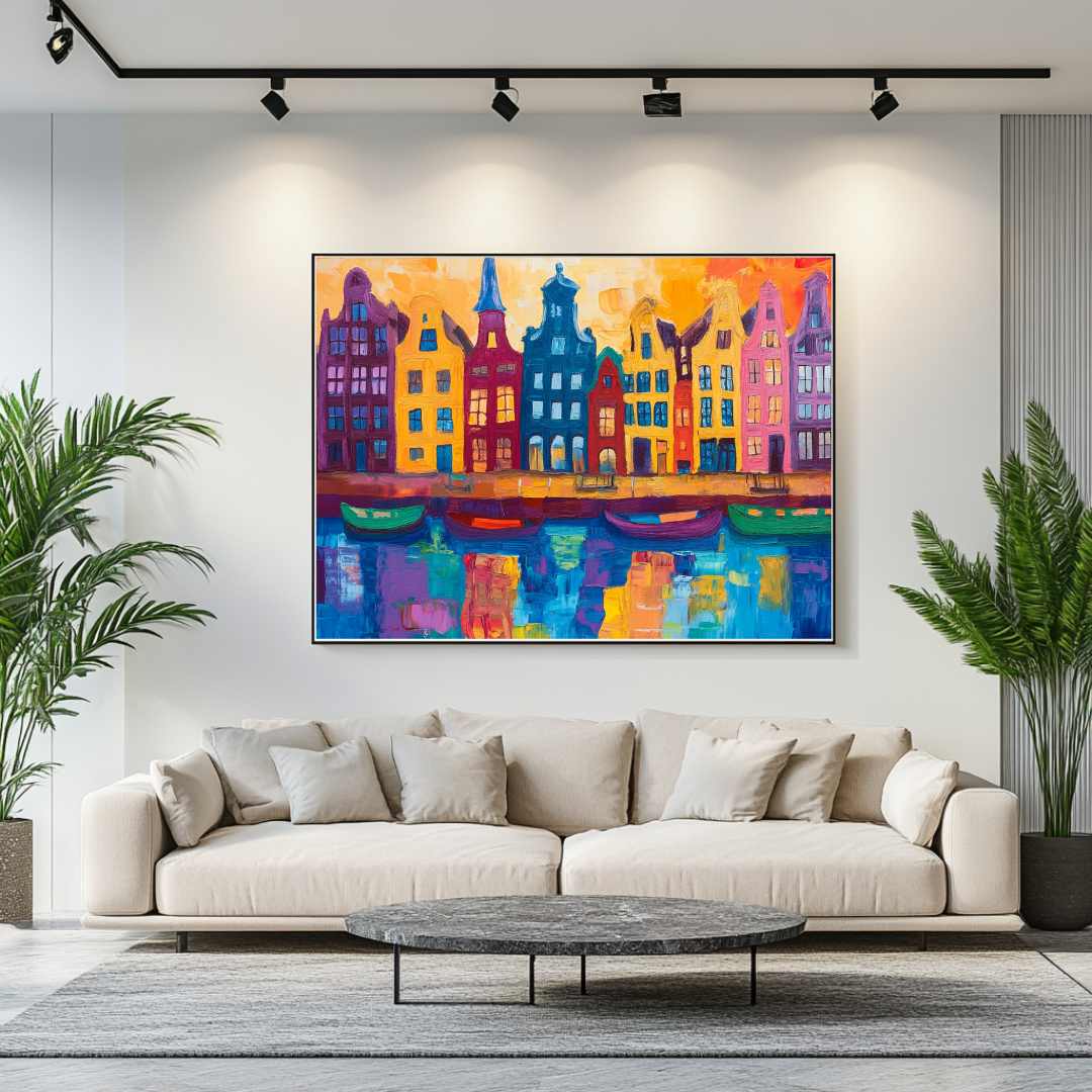 Amsterdam Glow Canvas Print - Abstract Cityscape Wall Art 130x93cm