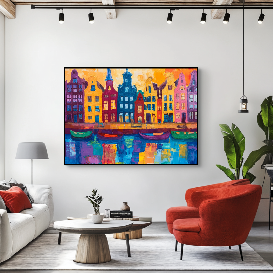 Amsterdam Glow Canvas Print - Abstract Cityscape Wall Art 130x93cm