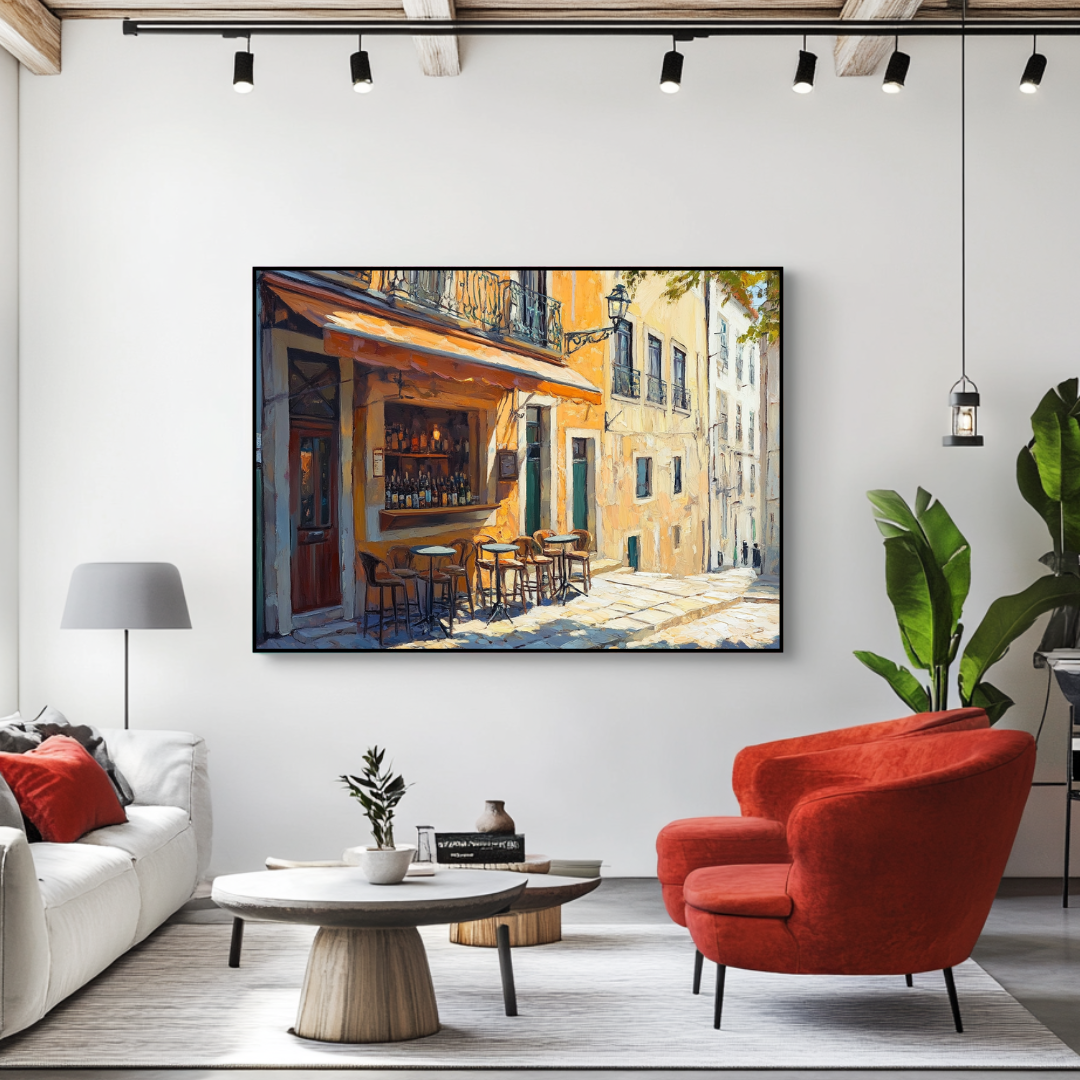 Coffee Break canvas art print in bistro style, featuring vibrant colors, 130x93cm, by My Store.