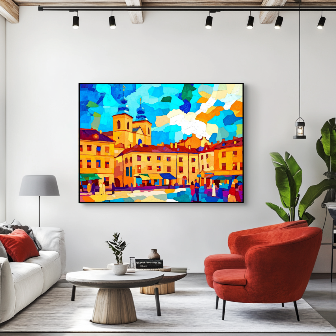 Abstract landscape canvas print in vibrant colors, 130x93cm, by My Store, on 365gsm canvas