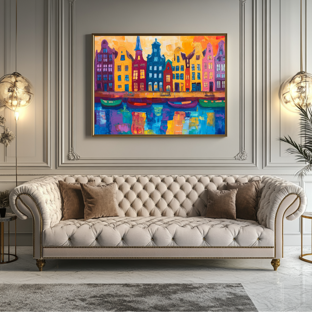 Amsterdam Glow Canvas Print - Abstract Cityscape Wall Art 130x93cm