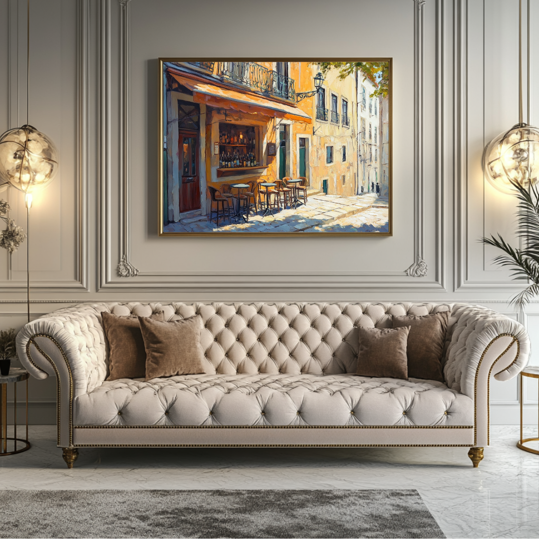 Coffee Break canvas art print featuring vibrant café scene, 130x93cm, by My Store.