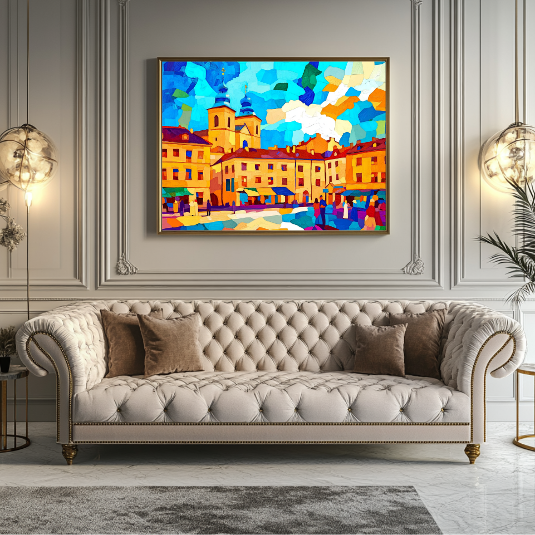 Abstract landscape canvas print in vibrant colors, 130x93cm, by My Store on 365gsm canvas