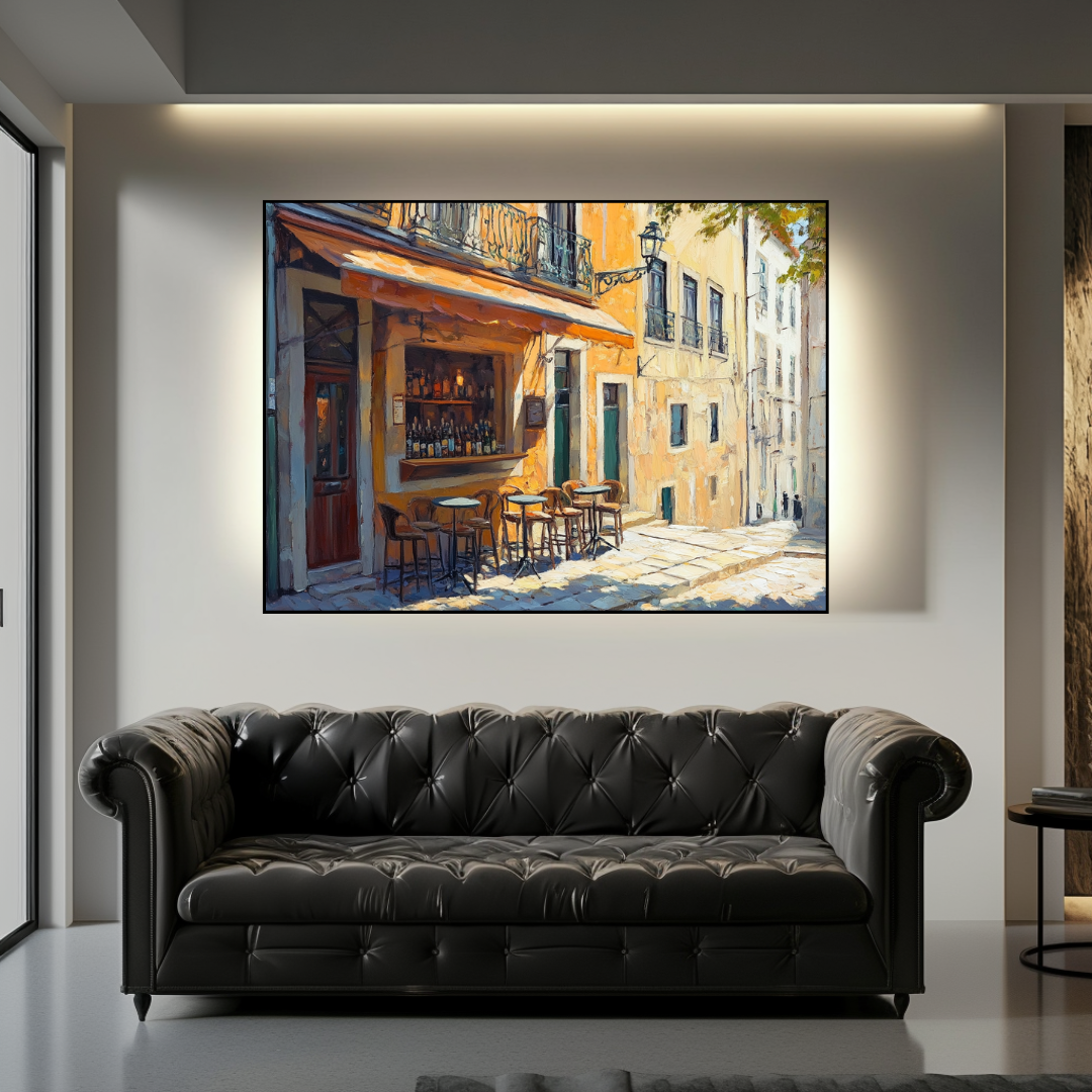 Coffee Break canvas art print in vibrant colors, 130x93cm, perfect for café decor by My Store.