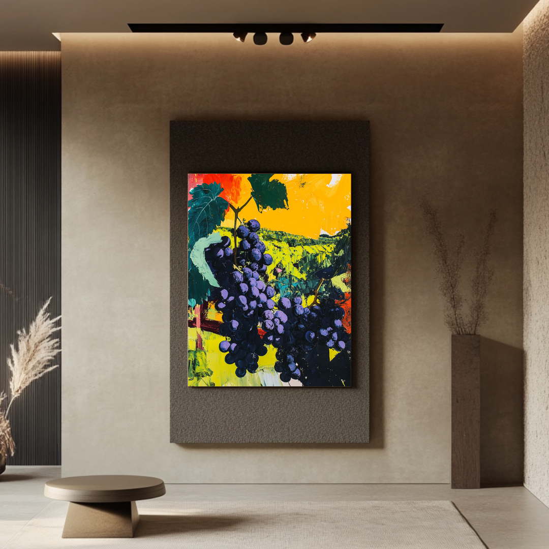Vibrant green and purple grape canvas print, digital art giclée wall decor by My Store, 90x120cm