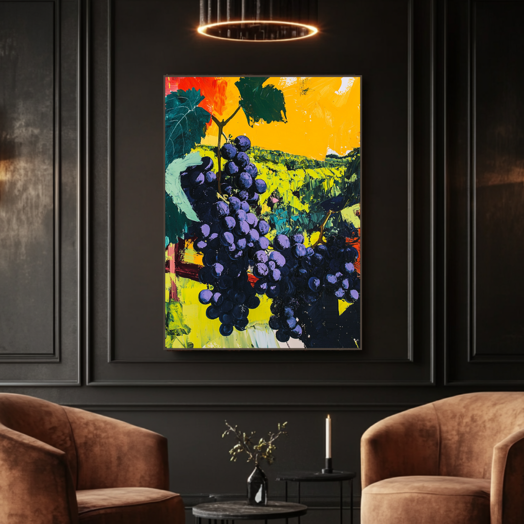 Vibrant green and purple grapes canvas print, digital art giclée wall decor by My Store, 90x120cm