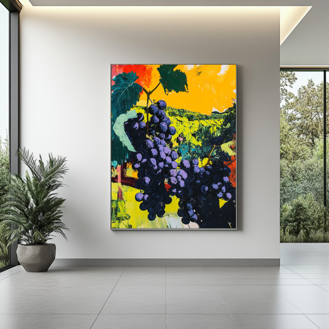 Vibrant green and purple grapes canvas print, digital art giclée wall decor by My Store, 90x120cm size.