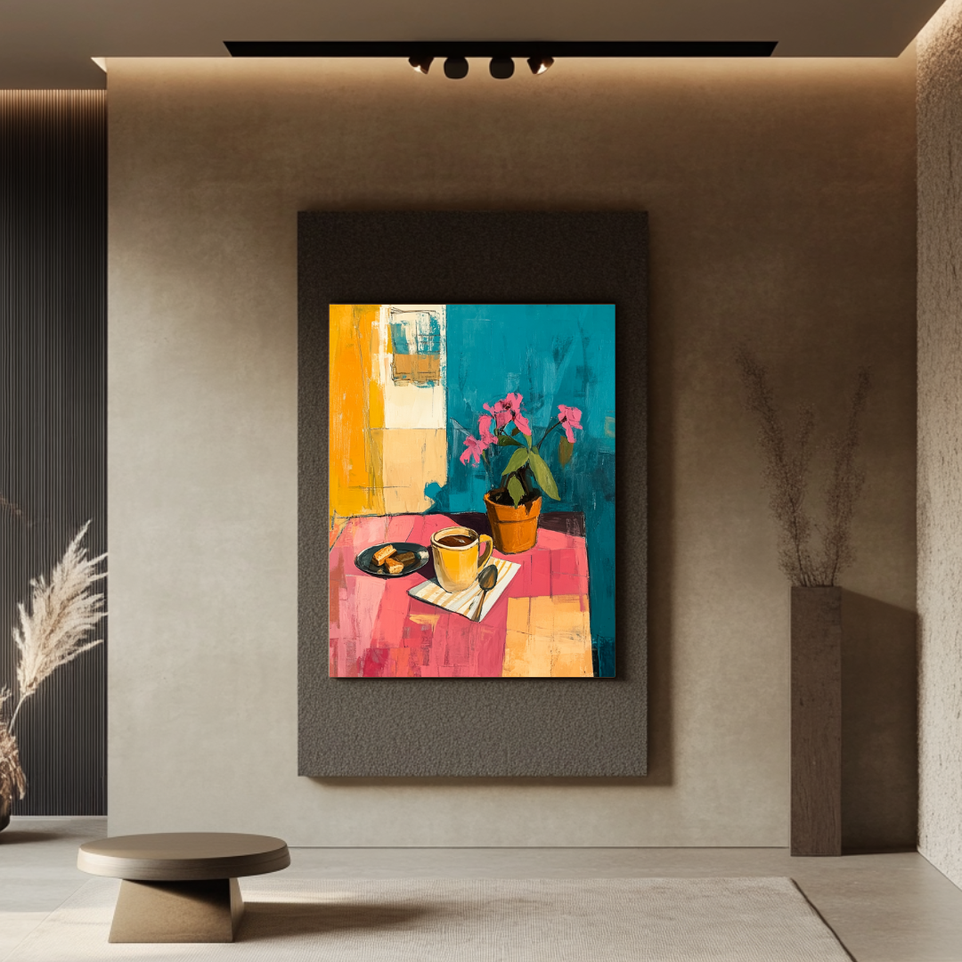Modern digital art print featuring coffee-themed design in vibrant colors, 90x120cm canvas by My Store