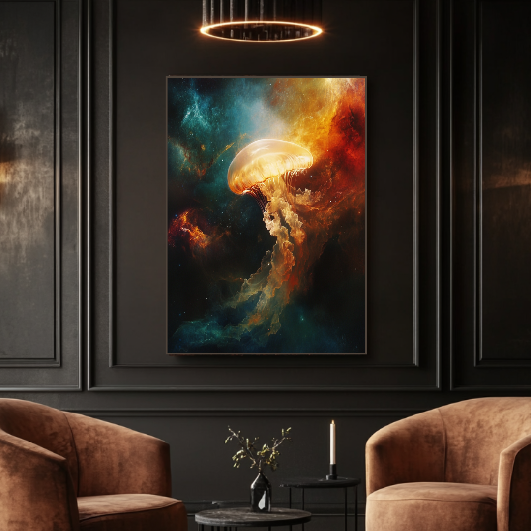 Large abstract space art canvas print featuring vibrant colors and cosmic themes, 90x120cm by My Store.