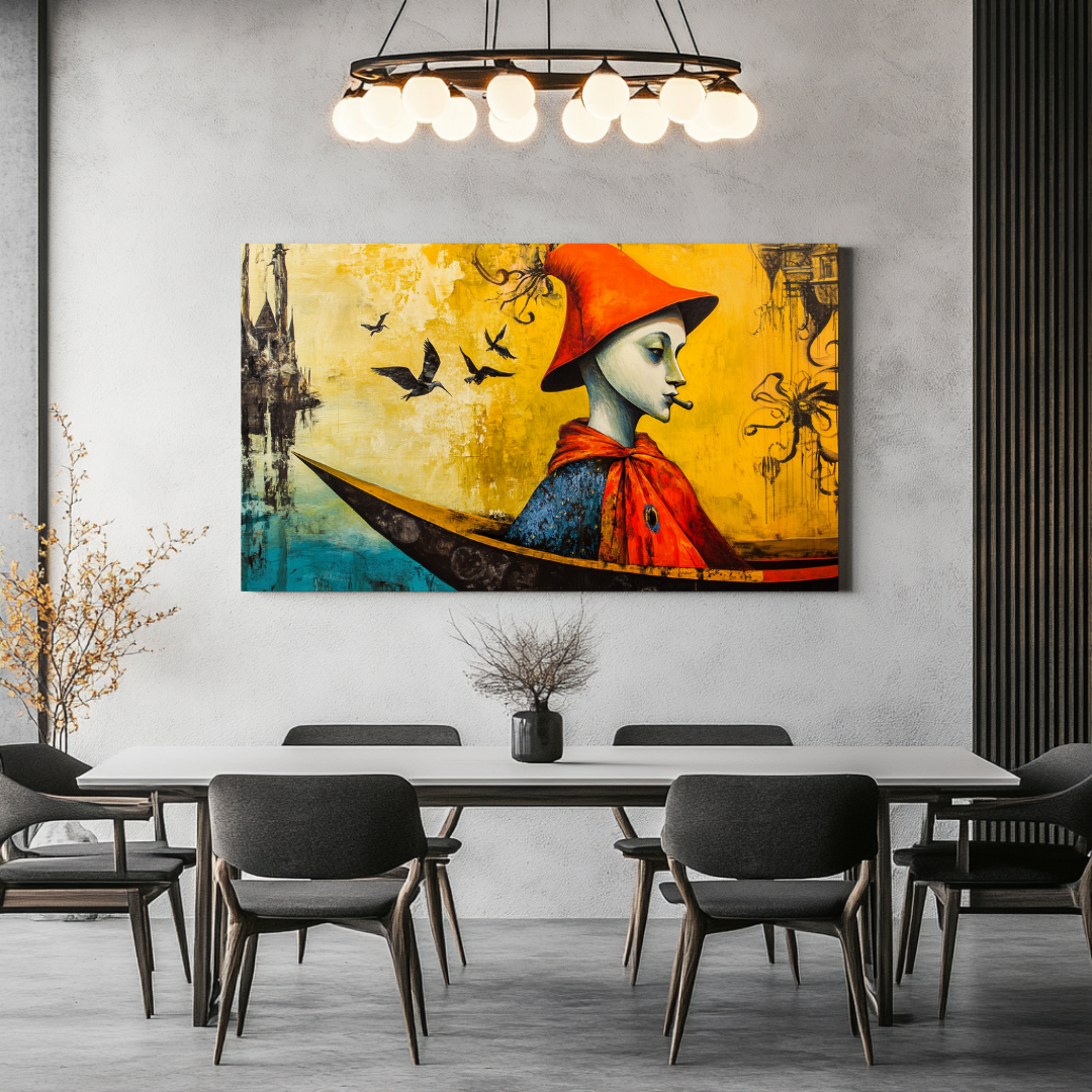 Modern art print inspired by famous artwork, featuring a dreamscape design in vibrant colors by My Store.