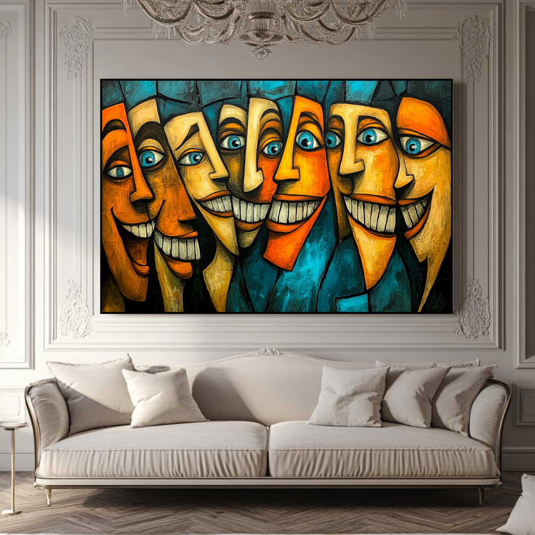Abstract female portrait print in vibrant colors by My Store, inspired by famous artwork.