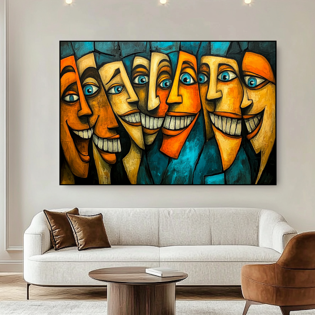 Veneer abstract canvas art print in vibrant colors, 130x93cm, by My Store, featuring modern abstract figures.