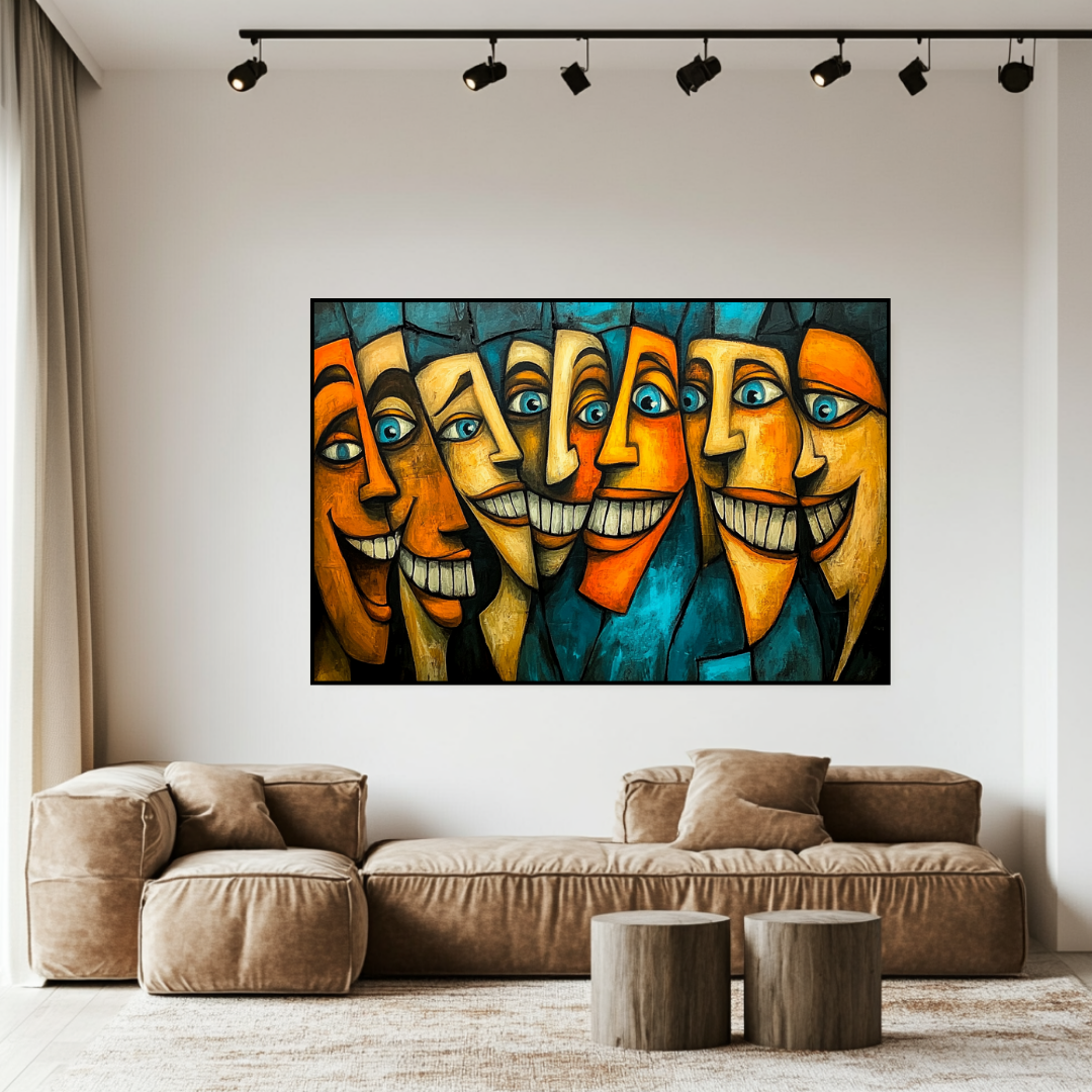 Veneer abstract canvas art print in vibrant colors, 130x93cm, by My Store, featuring modern abstract figures.