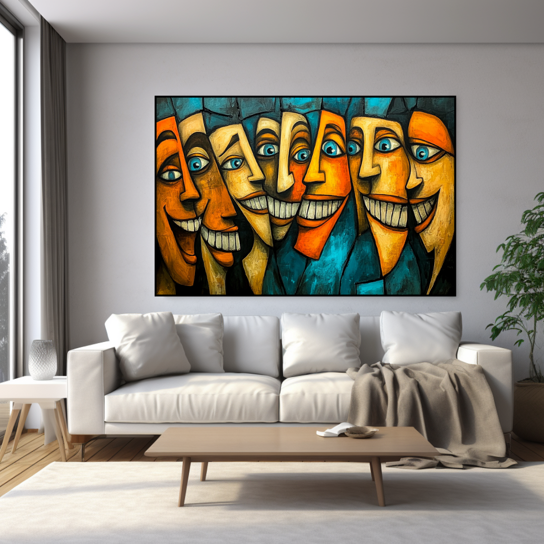 Veneer abstract canvas art print in vibrant colors, 130x93cm, by My Store, featuring modern abstract figures.