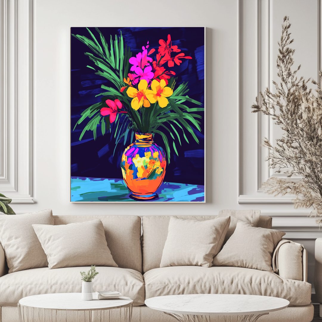 Colorful tropical vase print featuring vibrant botanical art by My Store