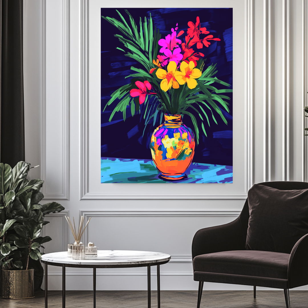 Tropical floral canvas print in vibrant colors, 130x100cm, by My Store, perfect for bedroom wall art.