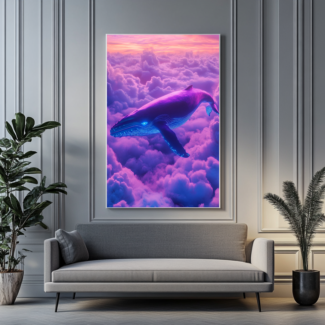 Abstract neon whale portrait in vibrant colors, featuring a dreamscape design by My Store